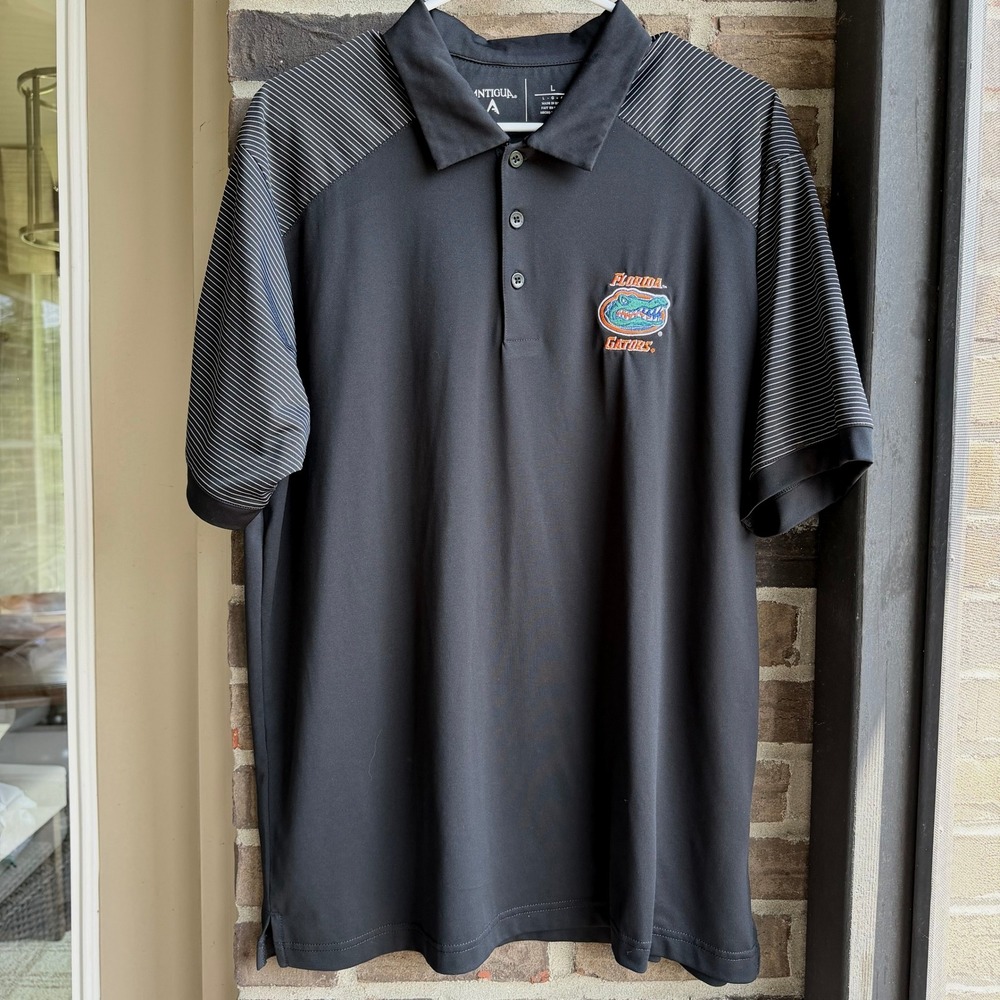 Antigua Florida Gators Womens Large Black Striped Raglan Polo Shirt NCAA Sports